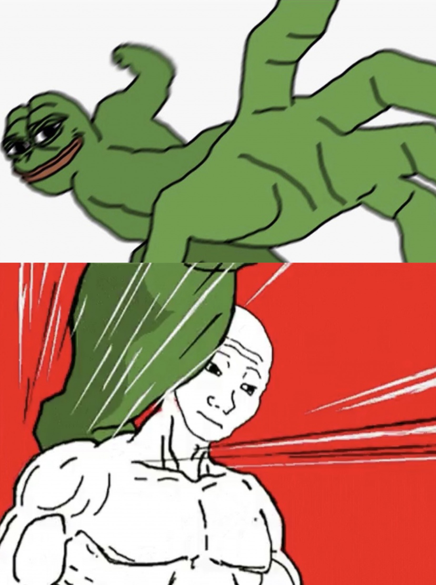 High Quality Pepe punch vs. Dodging Wojak Blank Meme Template