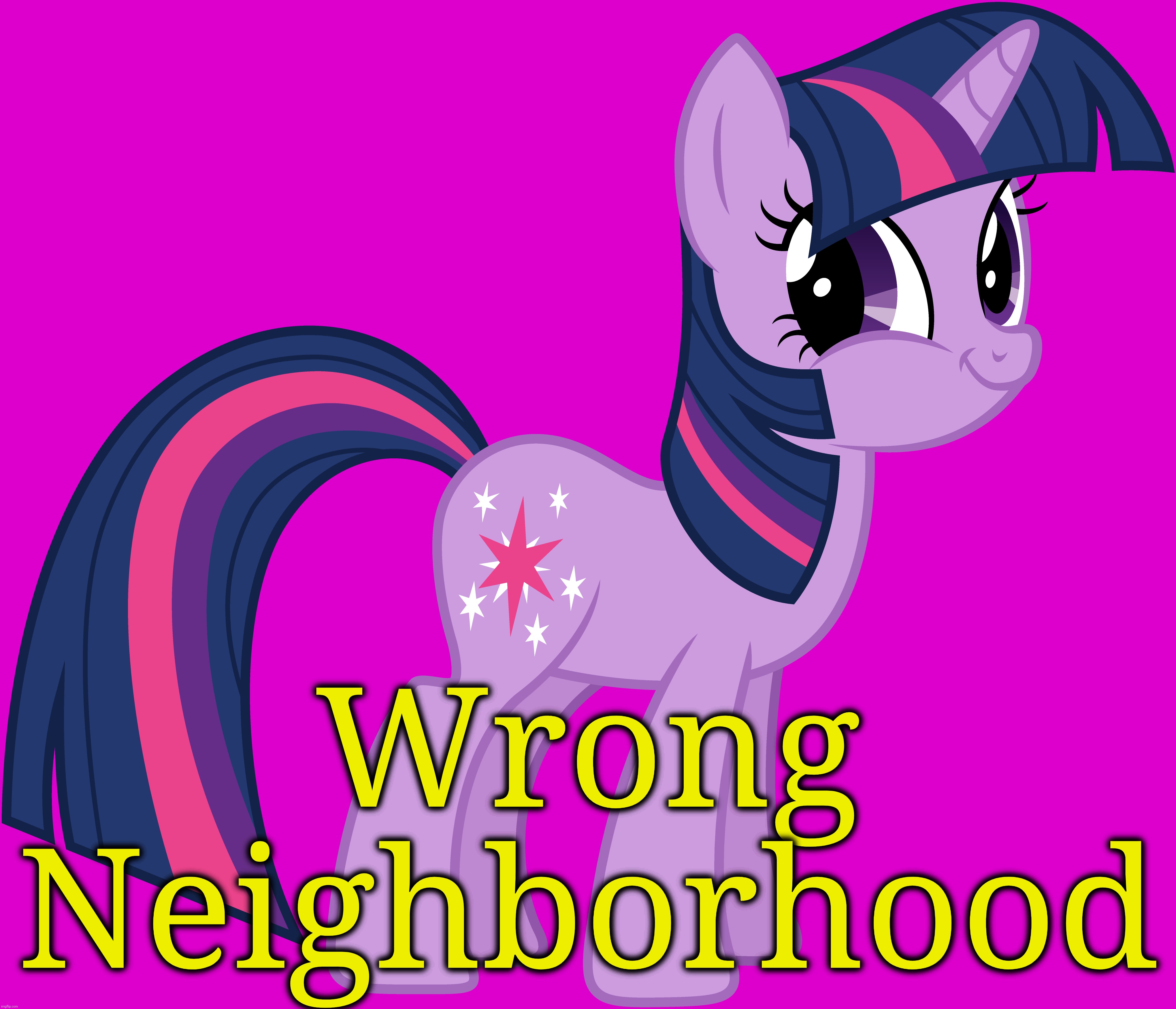 Wrong Neighborhood | Wrong Neighborhood | image tagged in wrong neighborhood,funny,memes,twily face,twilight sparkle,my little pony | made w/ Imgflip meme maker
