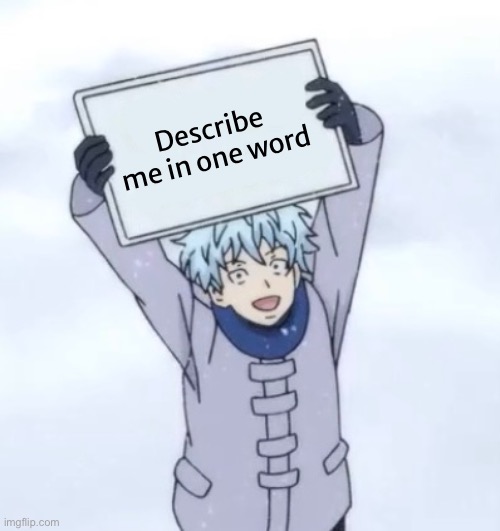 Kaido holding a sign | Describe me in one word | image tagged in kaido holding a sign | made w/ Imgflip meme maker