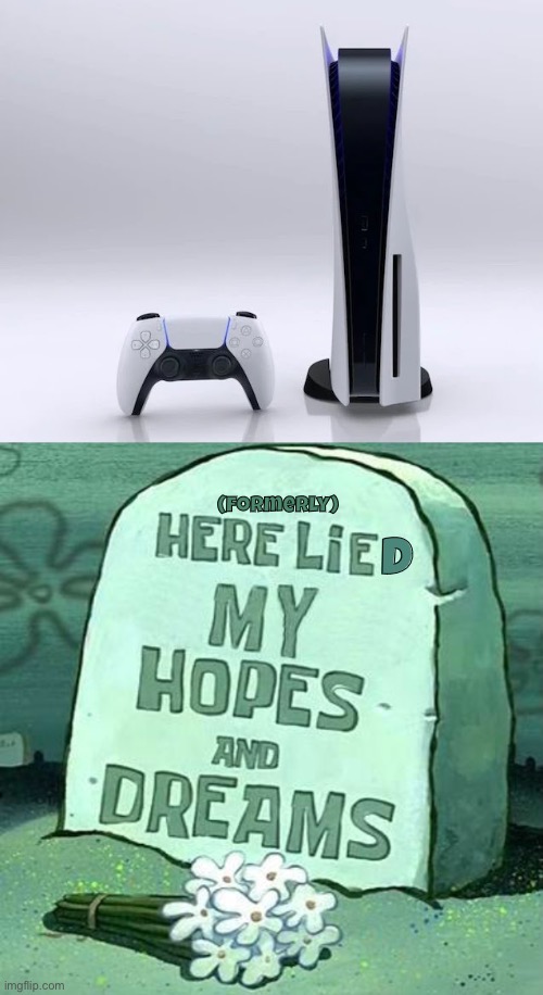 d (formerly) | image tagged in ps5,here lie my hopes and dreams | made w/ Imgflip meme maker