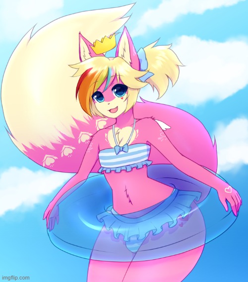 By MeltyVixen | image tagged in cute,femboy,adorable,swimsuit,beach,furry | made w/ Imgflip meme maker