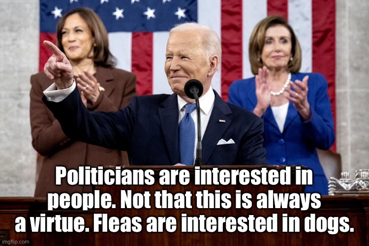 Politicians are interested in people | Politicians are interested in people. Not that this is always a virtue. Fleas are interested in dogs. | image tagged in politics,politicians,people,fleas,dogs,virtue | made w/ Imgflip meme maker