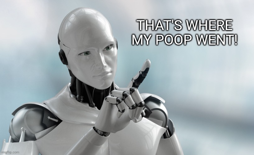 Robot pointing | THAT'S WHERE MY POOP WENT! | image tagged in robot pointing | made w/ Imgflip meme maker