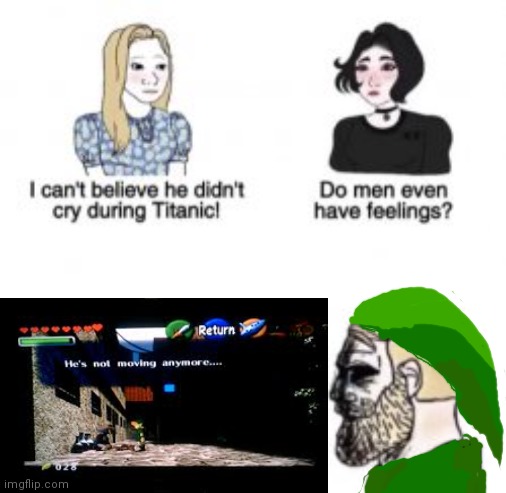 What endernerd's post made me think of. | image tagged in i can't believe he didn't cry during titanic,link,legend of zelda,the legend of zelda,ocarina of time | made w/ Imgflip meme maker
