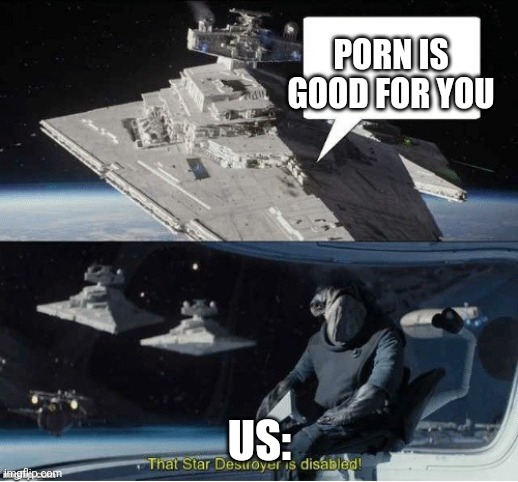 That Star Destroyer Is Disabled! | PORN IS GOOD FOR YOU US: | image tagged in that star destroyer is disabled | made w/ Imgflip meme maker