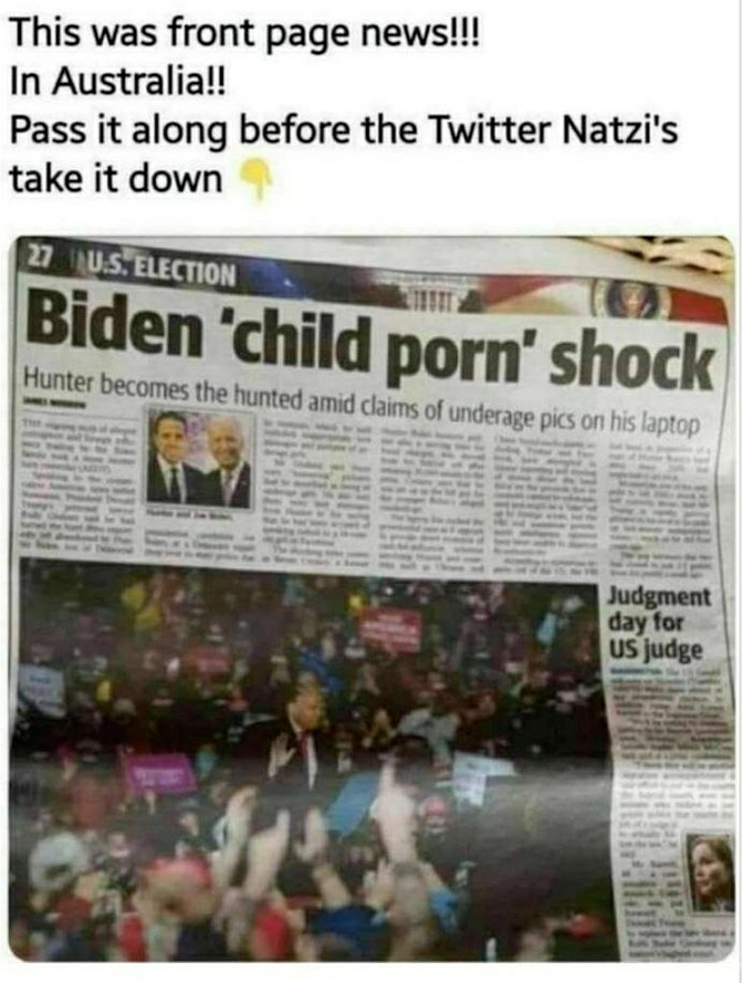 Front Page News in Australia | image tagged in biden child porn,hunter biden,pedophile,pedophilia is a biden family thing,old pervert,meanwhile in australia | made w/ Imgflip meme maker