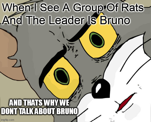 Unsettled Tom | When I See A Group Of Rats; And The Leader Is Bruno; AND THATS WHY WE DONT TALK ABOUT BRUNO | image tagged in memes,unsettled tom | made w/ Imgflip meme maker