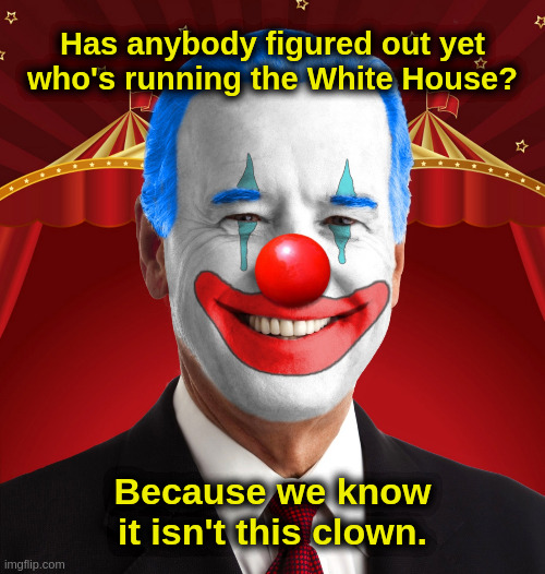 Who's Running The Circus |  Has anybody figured out yet
who's running the White House? Because we know
it isn't this clown. | image tagged in liberals,progressives,democrats,president,biden,clown | made w/ Imgflip meme maker