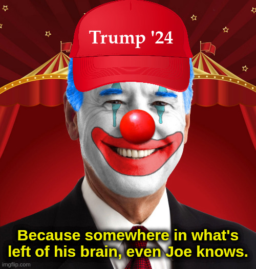 Even Joe Knows | Trump '24; Because somewhere in what's left of his brain, even Joe knows. | image tagged in liberals,progressives,democrats,biden,clown,trump | made w/ Imgflip meme maker