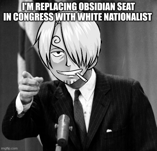 JFK | I'M REPLACING OBSIDIAN SEAT IN CONGRESS WITH WHITE NATIONALIST | image tagged in jfk,joke,white nationalist,whitenat,obsidian | made w/ Imgflip meme maker