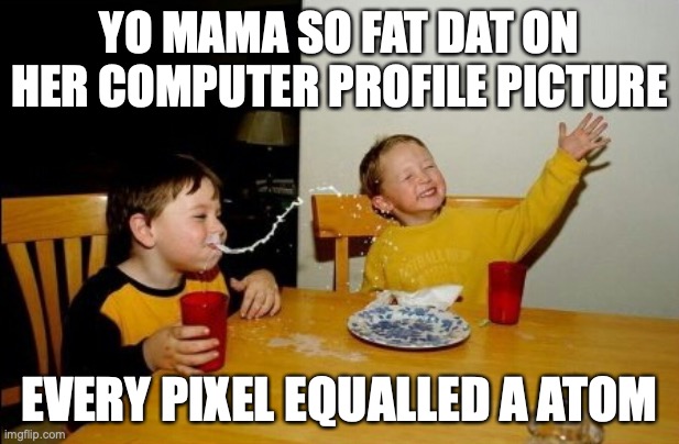 QWA | YO MAMA SO FAT DAT ON HER COMPUTER PROFILE PICTURE; EVERY PIXEL EQUALLED A ATOM | image tagged in memes,yo mamas so fat | made w/ Imgflip meme maker