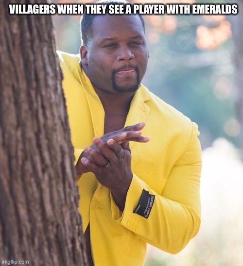 Shiny | VILLAGERS WHEN THEY SEE A PLAYER WITH EMERALDS | image tagged in black guy hiding behind tree | made w/ Imgflip meme maker