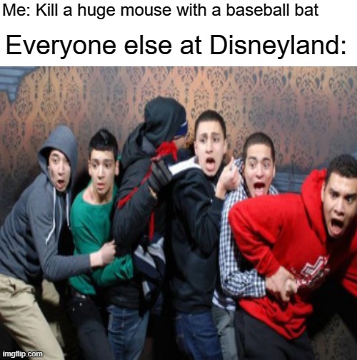 e | Me: Kill a huge mouse with a baseball bat; Everyone else at Disneyland: | image tagged in memes | made w/ Imgflip meme maker