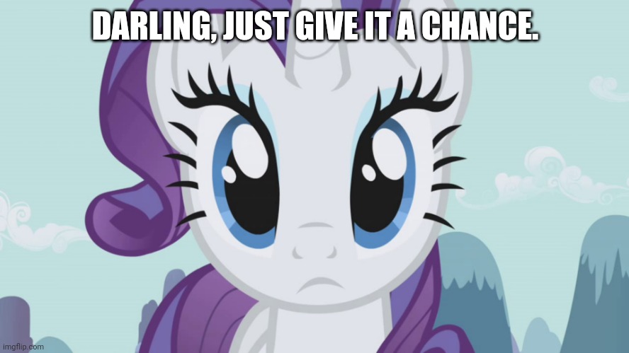 Stareful Rarity (MLP) | DARLING, JUST GIVE IT A CHANCE. | image tagged in stareful rarity mlp | made w/ Imgflip meme maker