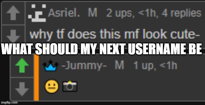 . | WHAT SHOULD MY NEXT USERNAME BE | made w/ Imgflip meme maker