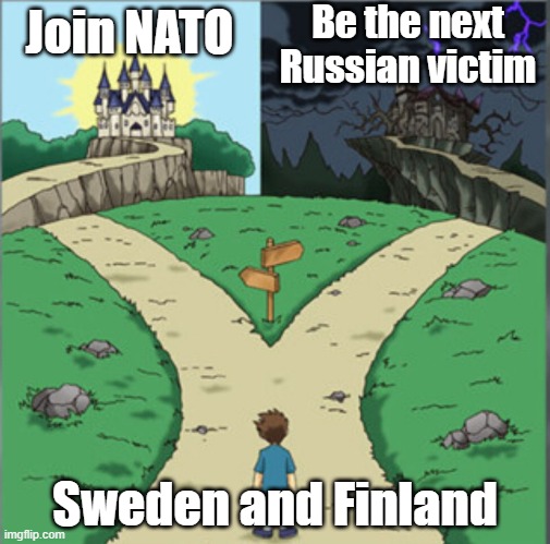 They have officially applied for membership | Be the next Russian victim; Join NATO; Sweden and Finland | image tagged in yu-gi-oh dramatic crossroads | made w/ Imgflip meme maker