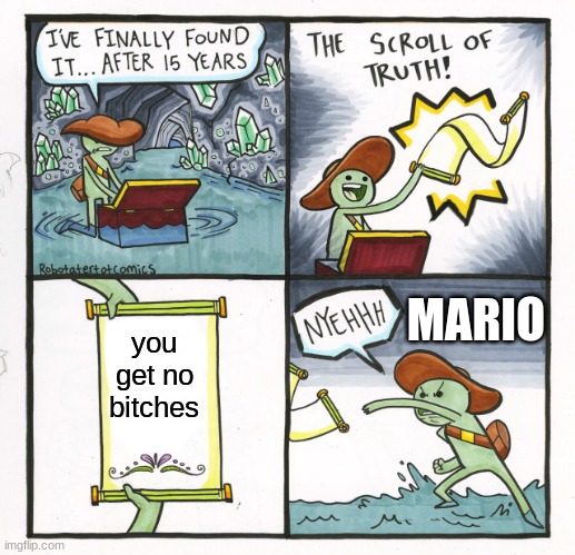 The Scroll Of Truth Meme | MARIO; you get no bitches | image tagged in memes,the scroll of truth | made w/ Imgflip meme maker