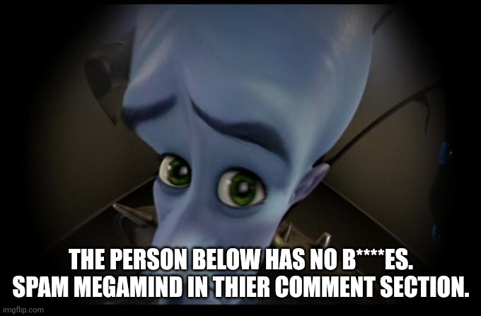 No B****es? | THE PERSON BELOW HAS NO B****ES. SPAM MEGAMIND IN THIER COMMENT SECTION. | image tagged in no b es | made w/ Imgflip meme maker
