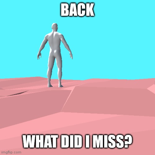 msmg is boring now. | BACK; WHAT DID I MISS? | image tagged in 3d thingy | made w/ Imgflip meme maker