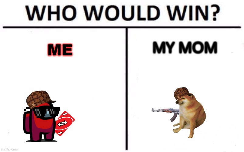 Who Would Win? Meme | MY MOM; ME | image tagged in memes,who would win | made w/ Imgflip meme maker