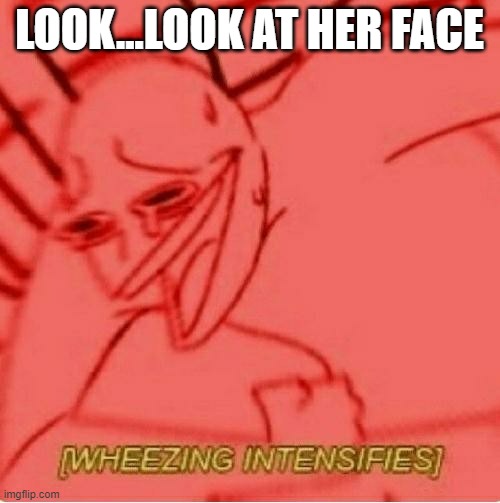 Wheeze | LOOK...LOOK AT HER FACE | image tagged in wheeze | made w/ Imgflip meme maker