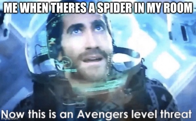 . | ME WHEN THERES A SPIDER IN MY ROOM | image tagged in now this is an avengers level threat | made w/ Imgflip meme maker