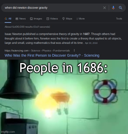 People in 1686: | image tagged in floating spongebob | made w/ Imgflip meme maker