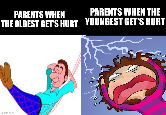 Im the oldest in my familly, and it's always like this so- | PARENTS WHEN THE OLDEST GET'S HURT; PARENTS WHEN THE YOUNGEST GET'S HURT | image tagged in memes,evil kermit | made w/ Imgflip meme maker