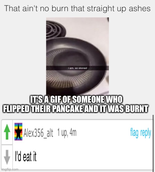 IT’S A GIF OF SOMEONE WHO FLIPPED THEIR PANCAKE AND IT WAS BURNT | image tagged in oof | made w/ Imgflip meme maker