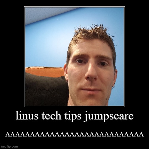 jumpscare | image tagged in funny,demotivationals,linus | made w/ Imgflip demotivational maker