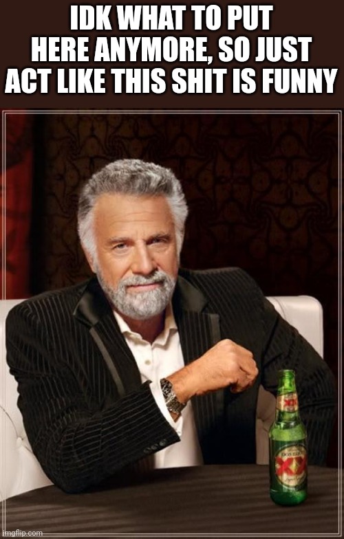 Low quality meme for you bc I need ideas | IDK WHAT TO PUT HERE ANYMORE, SO JUST ACT LIKE THIS SHIT IS FUNNY | image tagged in memes,the most interesting man in the world | made w/ Imgflip meme maker