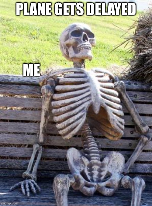 Airport | PLANE GETS DELAYED; ME | image tagged in memes,waiting skeleton | made w/ Imgflip meme maker