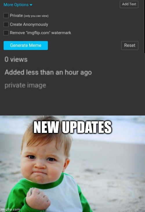 New updates | NEW UPDATES | image tagged in memes,success kid original,imgflip,updates,update,private image update | made w/ Imgflip meme maker