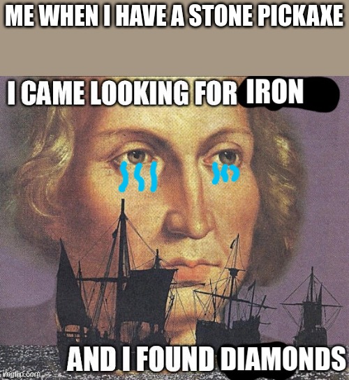 ME WHEN I HAVE A STONE PICKAXE | image tagged in diamonds,irony,sad,relatable,why me,no | made w/ Imgflip meme maker
