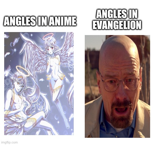 Blank White Template | ANGLES IN EVANGELION; ANGLES IN ANIME | image tagged in blank white template | made w/ Imgflip meme maker