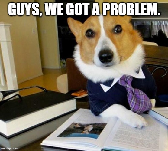 https://imgflip.com/m/antifurry |  GUYS, WE GOT A PROBLEM. | image tagged in lawyer corgi dog | made w/ Imgflip meme maker