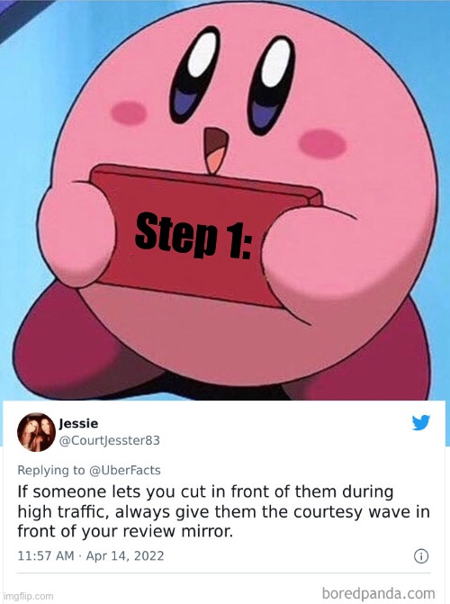 Things you should always remember to do in life | Step 1: | image tagged in kirby holding a sign,nice,memes,tweets,thank people,driving | made w/ Imgflip meme maker
