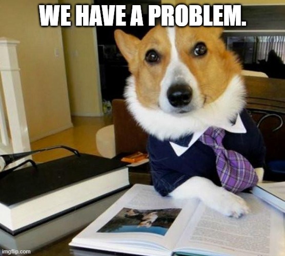 https://imgflip.com/m/antifurry | WE HAVE A PROBLEM. | image tagged in lawyer corgi dog | made w/ Imgflip meme maker