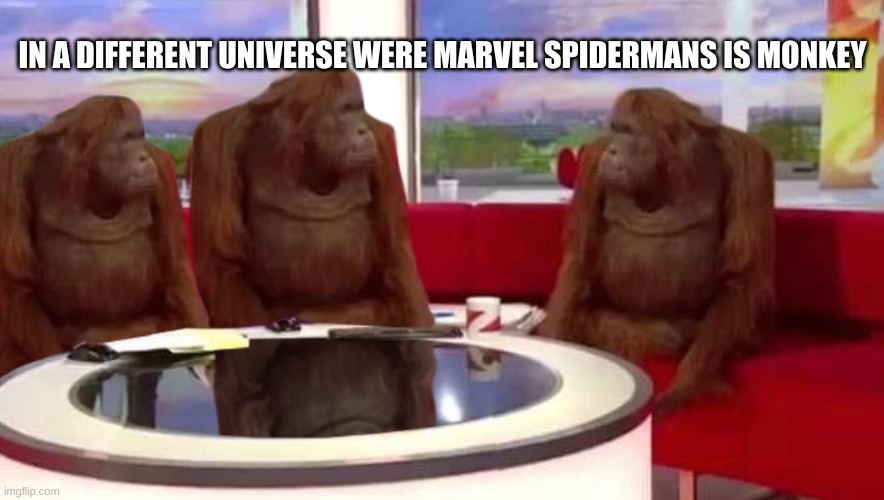 where monkey | IN A DIFFERENT UNIVERSE WERE MARVEL SPIDERMANS IS MONKEY | image tagged in where monkey | made w/ Imgflip meme maker