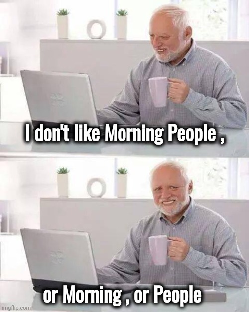 Social distancing , no problem |  I don't like Morning People , or Morning , or People | image tagged in memes,hide the pain harold,go away,leave me alone,bad breath,nobody is born cool | made w/ Imgflip meme maker