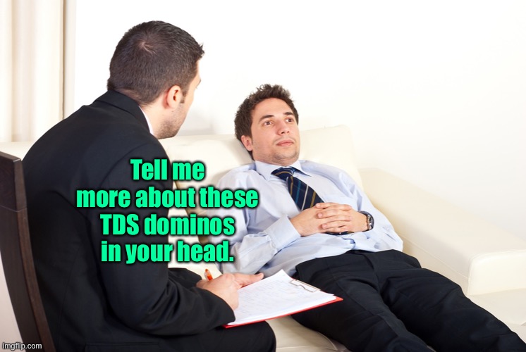 Shrink | Tell me more about these TDS dominos in your head. | image tagged in shrink | made w/ Imgflip meme maker