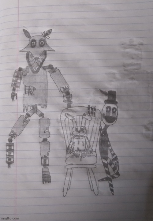 I made a promise that I would make this, so here it is. The most diverse trio of fnaf anamatronics | image tagged in fnaf,art,drawing | made w/ Imgflip meme maker