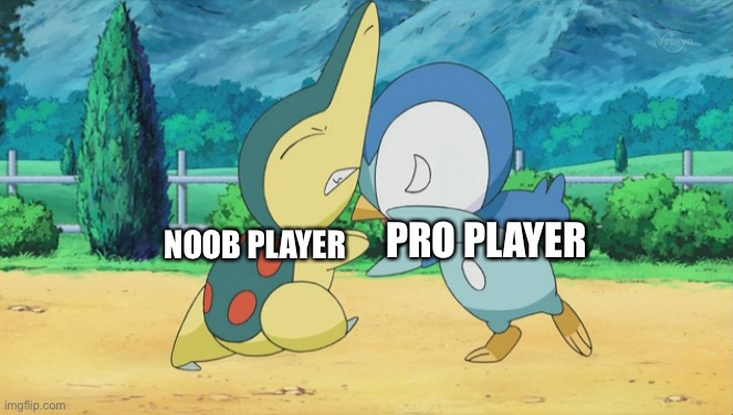 Cyndaquil Squabbling with Piplup | PRO PLAYER; NOOB PLAYER | image tagged in cyndaquil squabbling with piplup | made w/ Imgflip meme maker
