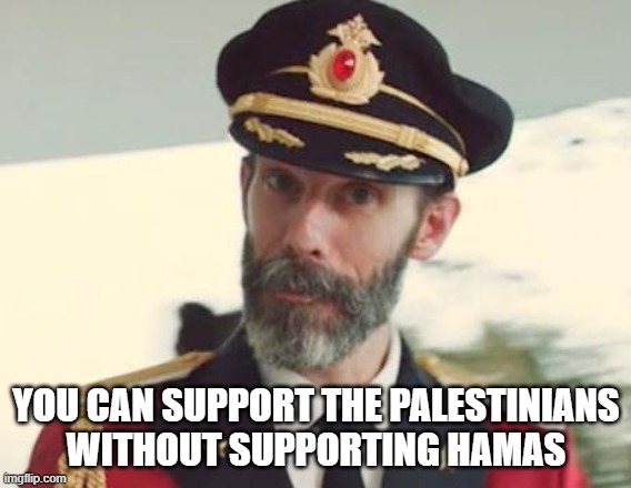 Duh! Do I Even Need To Caption This? | YOU CAN SUPPORT THE PALESTINIANS
WITHOUT SUPPORTING HAMAS | image tagged in captain obvious,support,palestine | made w/ Imgflip meme maker