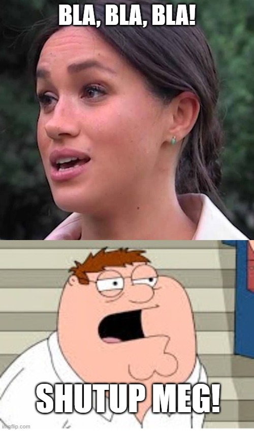 Thats right! Shut up Meg! | BLA, BLA, BLA! SHUTUP MEG! | image tagged in prince harry,peter griffin,queen of england,hollywood | made w/ Imgflip meme maker
