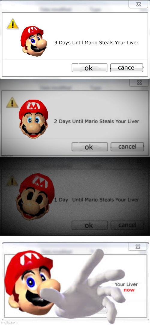image tagged in 3 days until mario steals your liver,you have been eternally cursed for reading the tags,memes,mario | made w/ Imgflip meme maker