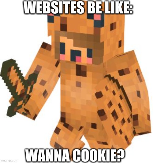 Websites be like: | WEBSITES BE LIKE:; WANNA COOKIE? | image tagged in cookies,minecraft | made w/ Imgflip meme maker