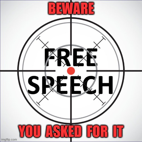 free speech | BEWARE; YOU  ASKED  FOR  IT | image tagged in free speech | made w/ Imgflip meme maker