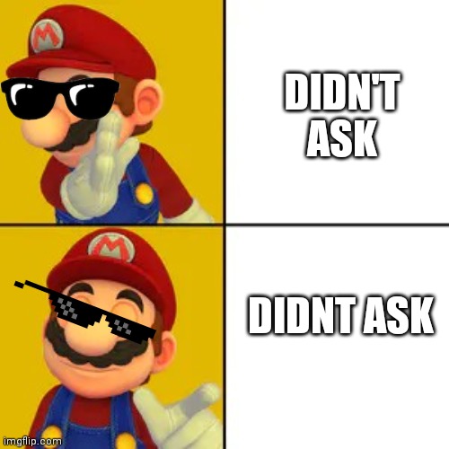 Memers Be like: | DIDN'T ASK; DIDNT ASK | image tagged in mario template | made w/ Imgflip meme maker