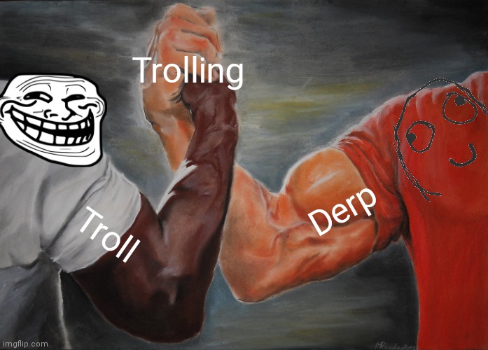 Troll And Derp | Trolling; Derp; Troll | image tagged in memes,epic handshake | made w/ Imgflip meme maker